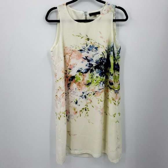 Rose and Olive‎ Sleeveless Cream with Plant print Dress Womens size 8 - Picture 1 of 4